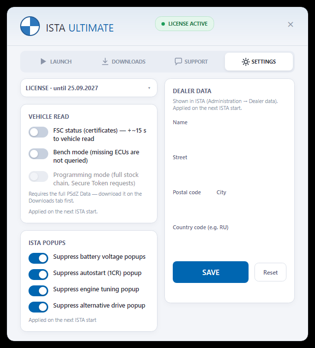 ISTA Ultimate launcher — settings